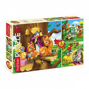 Пазл 49 элементов 3 картинки в 1 коробке - Веселые друзья, размер 19 х 19 см (Hatber, 49ПЗ5-12799)